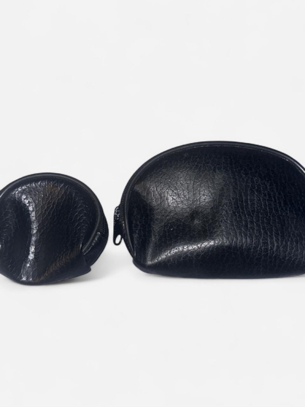 Black Leather Zip Pouch Cosmetic Set - Small and Mini